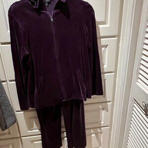 WOMEN'S WARMUP SUIT, PURPLE, VELVET,JACKET MPETITE, ,PANTS S, TALBOT
